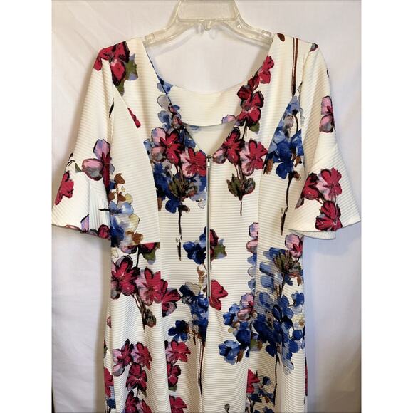 Julian Taylor New York Womens 14 Floral Shift Dress Ivory Pink Short Sleeve - Picture 5 of 10